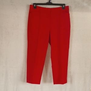 Ruby Rd Capri Pants Straight Size 12  Red High Rise Elastic Waistband Split Hem.